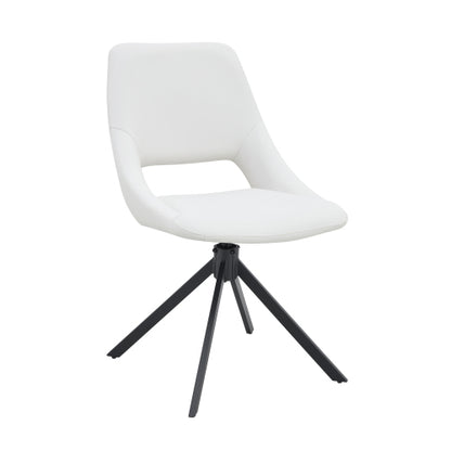 White PU Swivel Dining Chairs Set of 2, High Back Metal Dining Chairs with Gold Mesh Texture