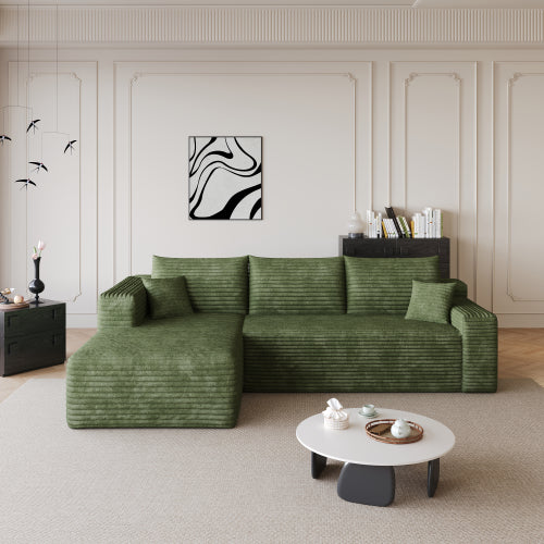 95 inch  Green Plush Corduroy U-Shaped Cloud Modular Sofa, No Assembly