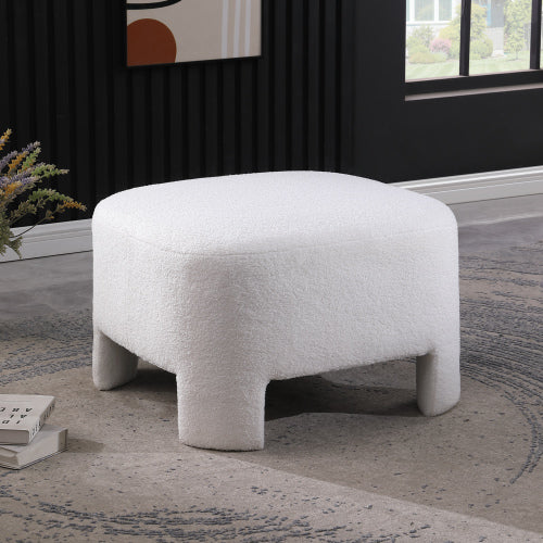 White Sherpa Square Ottoman 28.74 inchx28.74 inch, Integrated Leg Fully Assembled Decorative Foot Stool