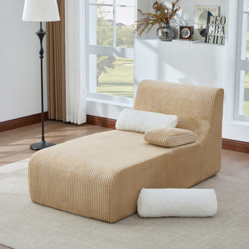 34.2 inch  Coffee Corduroy Boneless Chaise Lounge Sofa