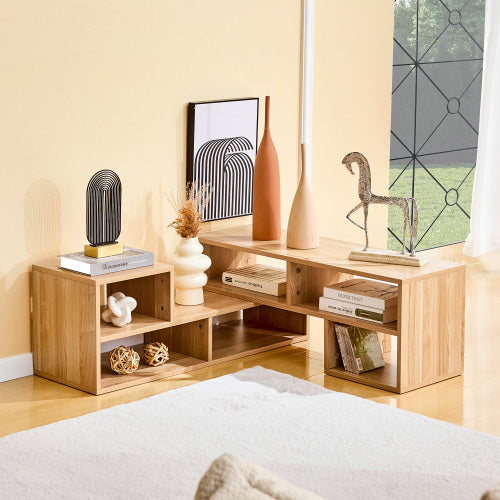 Modular TV Stand with Open Storage Shelves Light Wood Entertainment Center