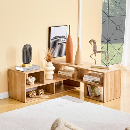 Modular TV Stand with Open Storage Shelves Light Wood Entertainment Center