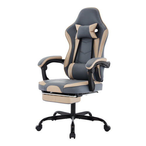 Gaming Chair, Ergonomic Computer Chair with Footrest and Massage Lumbar Support, Height Adjustable Swivel Video Game Chair for Adults, 300lb Max, Blue Beige