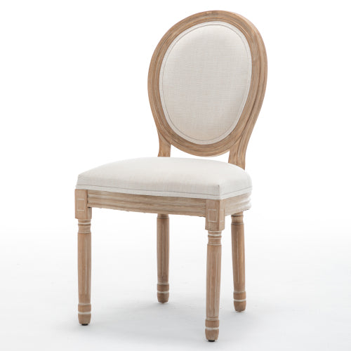 Wood Dining Chairs with Linen Upholstered Backs, Set of 2, Beige