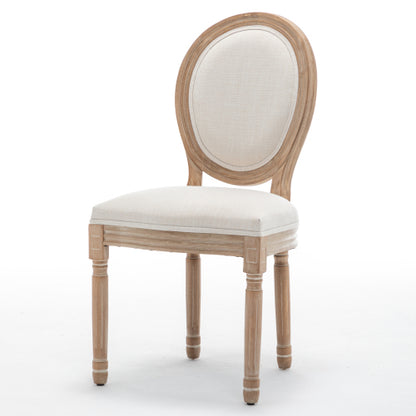 Wood Dining Chairs with Linen Upholstered Backs, Set of 2, Beige