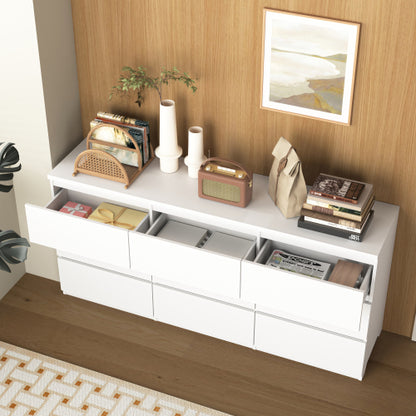 9 Drawer Dresser with No Handle Design, Modern White Matte Wood Dresser for Bedroom, Storage Chest of Drawers for Living Room, Hallway, Entryway