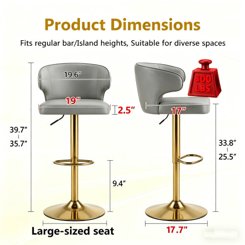 Set of 2 Grey PU Swivel Dining Chairs ,Height Adjustable, 360¡ã Rotation Bar Stools
