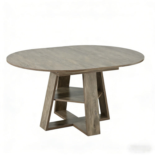 Extendable Round Dining Table for 4-8, Modern Oval Kitchen Table with Storage Shelf, Gray