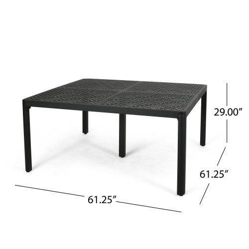 Outdoor Modern Aluminum Dining Table with Woven Accents, Antique Matte Black