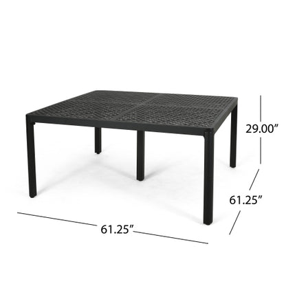 Outdoor Modern Aluminum Dining Table with Woven Accents, Antique Matte Black