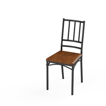 4-Piece Walnut Industrial Dining Set, Table & 4 PU Benches