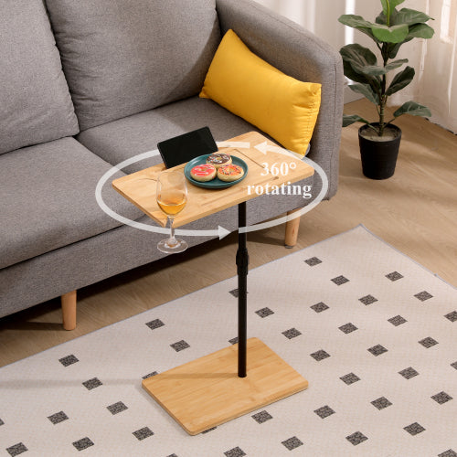 Height Adjustable Bamboo C-Shaped 2-Tier Side Table