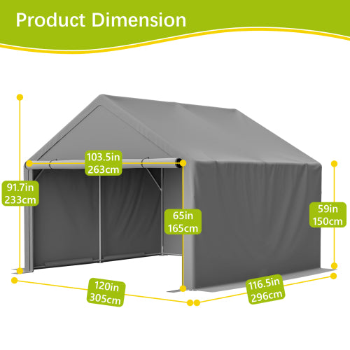 10x10ft Outdoor Storage Shed, All-Weather Garden Shelter with Waterproof UV-Resistant Cover, Multi-Functional Utility Cabin for Bicycle, Tool, Wood Storage, Easy Assembly"