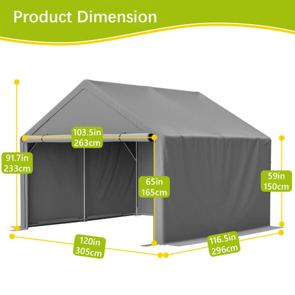 10x10ft Outdoor Storage Shed, All-Weather Garden Shelter with Waterproof UV-Resistant Cover, Multi-Functional Utility Cabin for Bicycle, Tool, Wood Storage, Easy Assembly"