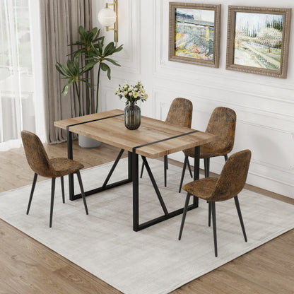 5-Piece 55inch  Dining Set, Suede Chairs & Metal Base