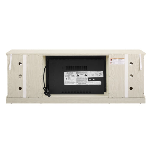 70 Inch TV Stand with 23 Inch Electric Fireplace Faux Stone White Console