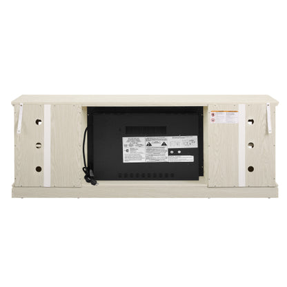 70 Inch TV Stand with 23 Inch Electric Fireplace Faux Stone White Console