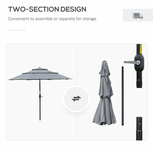 9FT 3 Tiers Patio Umbrella Outdoor Market Umbrella with Crank, Push Button Tilt for Deck, Backyard and Lawn, Dark Gray