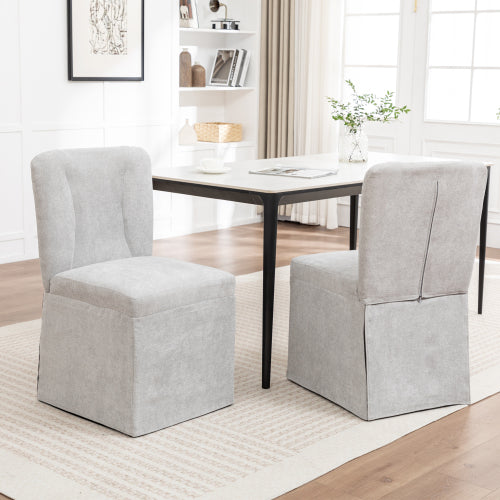 Set of 2 Gray Linen Armless Dining Side Chairs, Padded Seat & Backrest, Iron Frame, 250lbs Capacity for Kitchen & Living Room
