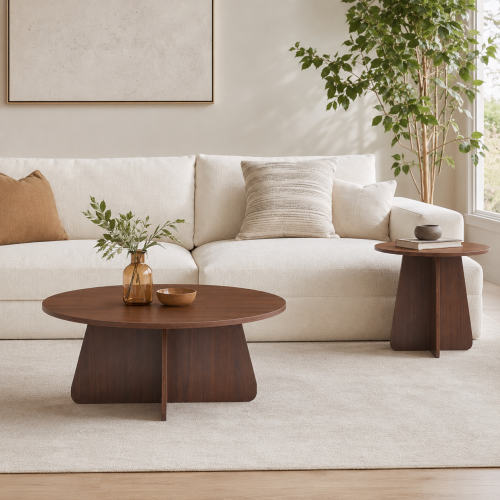 2-Piece Round Nesting Coffee Table Set with Crisscross Legs