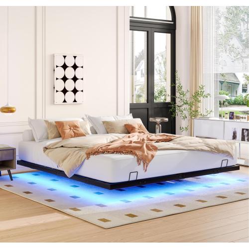 King Size Floating Bed Frames with LED Lights, Metal Platform Bed , Solid and Stable, Noise Free, No Box Spring Needed, Easy Assembly (King)