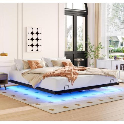 King Size Floating Bed Frames with LED Lights, Metal Platform Bed , Solid and Stable, Noise Free, No Box Spring Needed, Easy Assembly (King)
