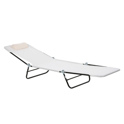 Outsunny Folding Chaise Lounge Chair, Pool Sun Tanning Chair, Outdoor Lounge Chair with Reclining Back, Breathable Mesh Seat, Headrest for Beach, Yard, Patio, Cream White