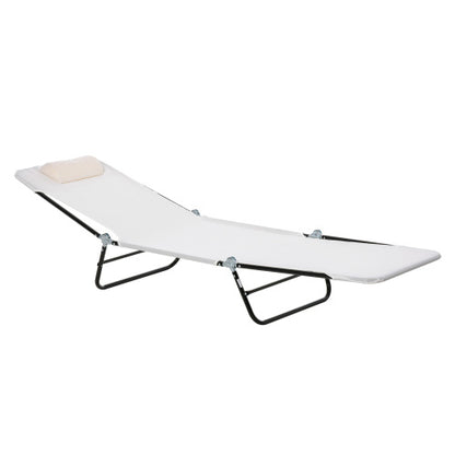 Outsunny Folding Chaise Lounge Chair, Pool Sun Tanning Chair, Outdoor Lounge Chair with Reclining Back, Breathable Mesh Seat, Headrest for Beach, Yard, Patio, Cream White