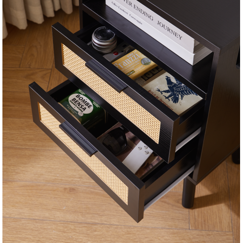 Black 2-Drawer Nightstand Set with Golden Metal Handles
