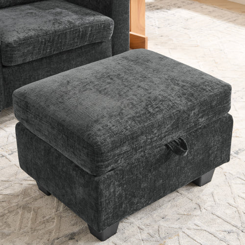 Black Manual-Adjust Recliner Chair with USB, Storage & Ottoman