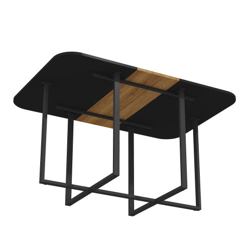 Two-Tone Waterproof MDF Kitchen Table, Multi-Functional Dining Work Table with Wood Strip & Metal Base