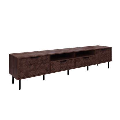 78.7 inch Walnut 3D Diamond Texture TV Stand Heavy Iron Leg Media Console Fits 85 inch TV