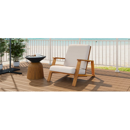 Patio Lounge Chair, Outdoor Club Chair with Beige Cushion and Teak Acacia Wood Frame