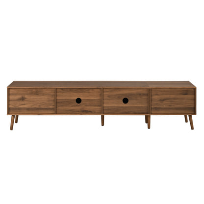 76.7 inch Natural Wood PE Rattan TV Stand Rubber Wood Leg Media Console Fits Up To 85 inch TV