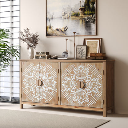 60 Inch Vintage Four-Door Wooden Accent Cabinet Multi-Purpose Buffet Cabinet TV Console For Entryway Living Room