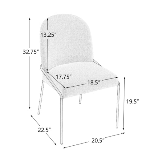 Modern Dining Chairs Set of 2, Light Grey Polyester Upholstered Chairs with Bronze Iron Frame
