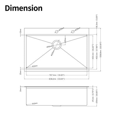33x22x10"Drop-in Single Bowl Stainless Steel Kitchen Sink with Workstation