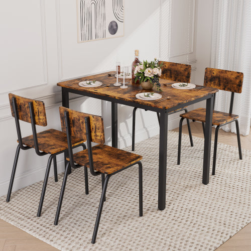 5-Piece Rustic Brown Dining Set, 43.3inch  Table & 4 Ergonomic Chairs