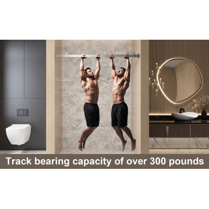 Frameless Single sliding shower door 56-60 "W x 76" H, 1/4 "(6 mm) Clear Tempered Glass, Explosion Proof Film, Stainless Steel Handle Square Tube Track Brushed Nickel