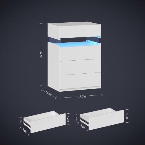 Nightstand with LED Lights, 4 Drawer Bedside Table, Modern Storage Cabinet, White Side Table for Bedroom Living Room