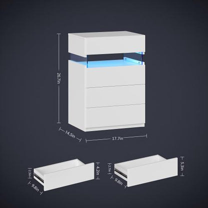 Nightstand with LED Lights, 4 Drawer Bedside Table, Modern Storage Cabinet, White Side Table for Bedroom Living Room