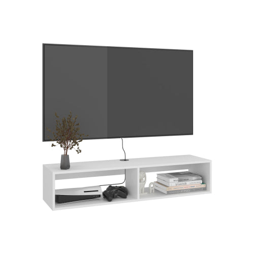 White Floating Entertainment Center with Open Storage Shelves