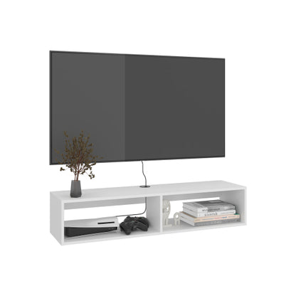 White Floating Entertainment Center with Open Storage Shelves