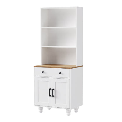 Farmhouse Pantry Cabinet with Drawer & Adjustable Shelves White