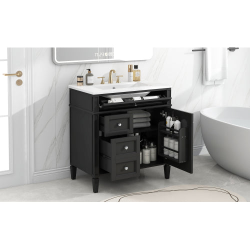 30'' Bathroom Vanity with Top Sink, Modern Bathroom Storage Cabinet with 2 Drawers and a Tip-out Drawer, Single Sink Bathroom Vanity