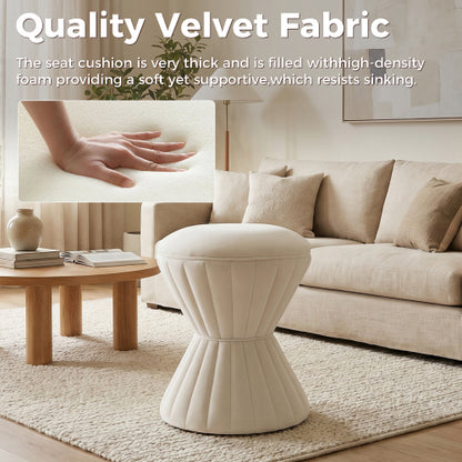 Velvet Ottoman Stool, Upholstered Vanity Chair Round Accent Footstool