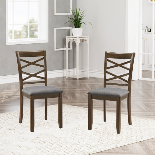 Set of 4 Walnut Wooden Dining Chairs, Double-Cross Linen Upholstered Side Chairs, Ergonomic High Back, 330lbs Load