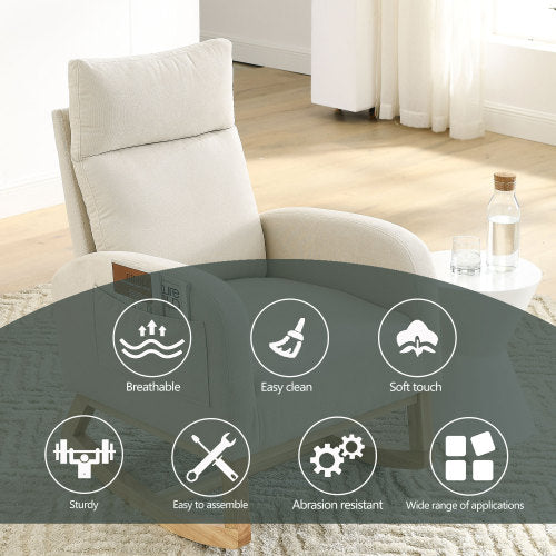 [Video] Welike 27.6"W Modern Accent High Backrest Living Room Lounge Arm Rocking Chair, Two Side Pocket