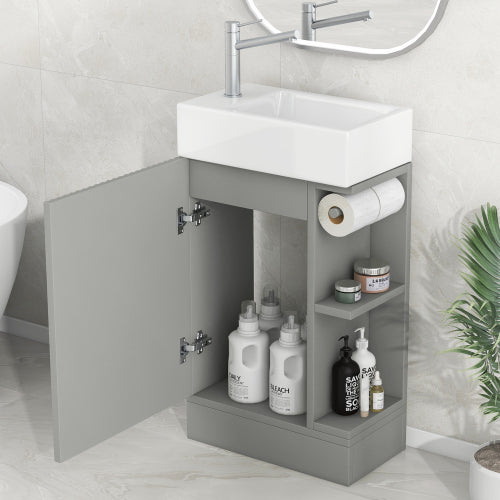18.6" Bathroom Vanity with Sink, Bathroom Vanity Cabinet with Two-tier Shelf, Left or Right Orientation, Grey (Old Sku:WF308491AAE)