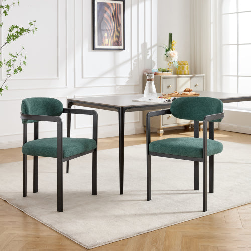 Modern Boucle Dining Chairs Set of 2, Mid-Century Upholstered Side Chairs with Black Metal Legs